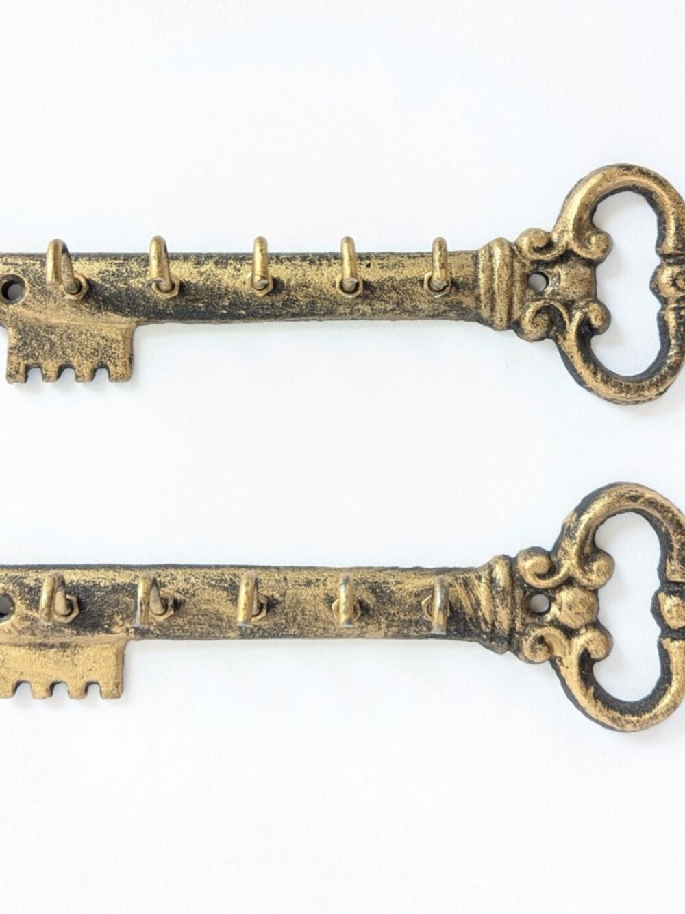 Vintage Key Hooks: Cast Iron Antique Brass Wall Hangers - Set of 2 - Picture 5 of 7